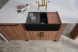 Ruvati Fiore 33 inch Fireclay Workstation Black Farmhouse Kitchen Sink Apron Front Single Bowl, Glossy Black, RVL2387BK