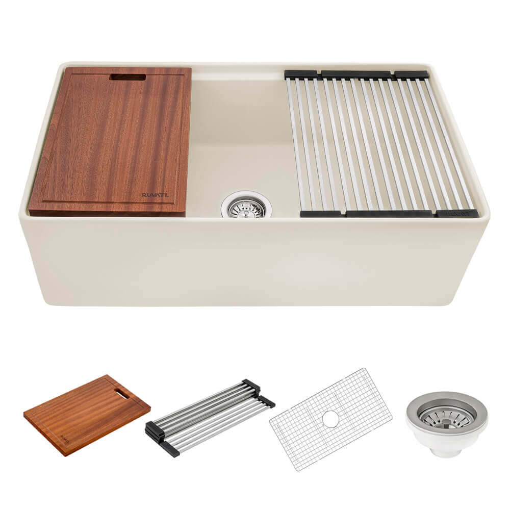 Alternative View of Ruvati Fiore 33 inch Fireclay Workstation Farmhouse Kitchen Sink Apron Front Single Bowl Biscuit Sand, RVL2387BS