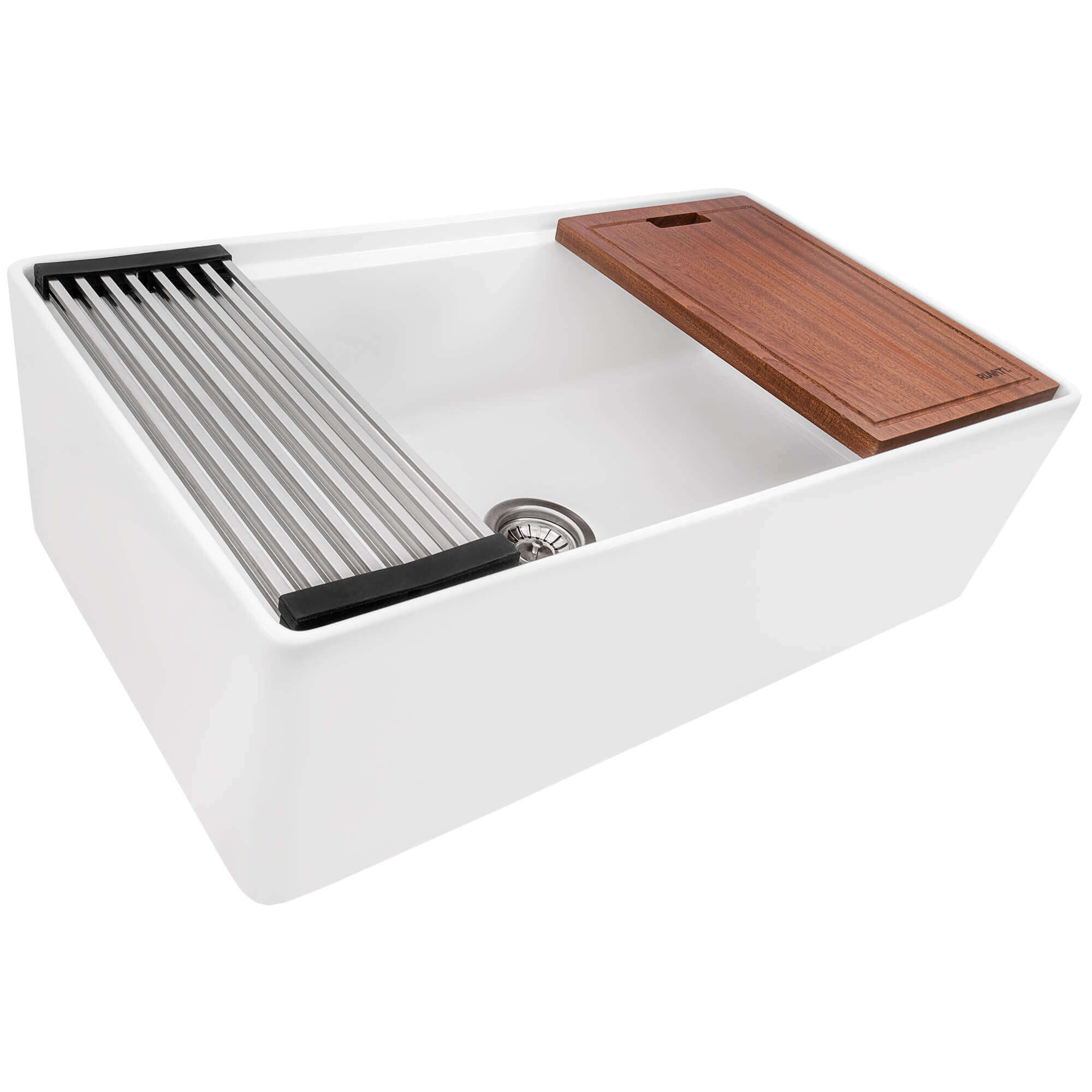 Alternative View of Ruvati Fiore 33" Fireclay Workstation Apron-front Farmhouse Sink, RVL2387WH