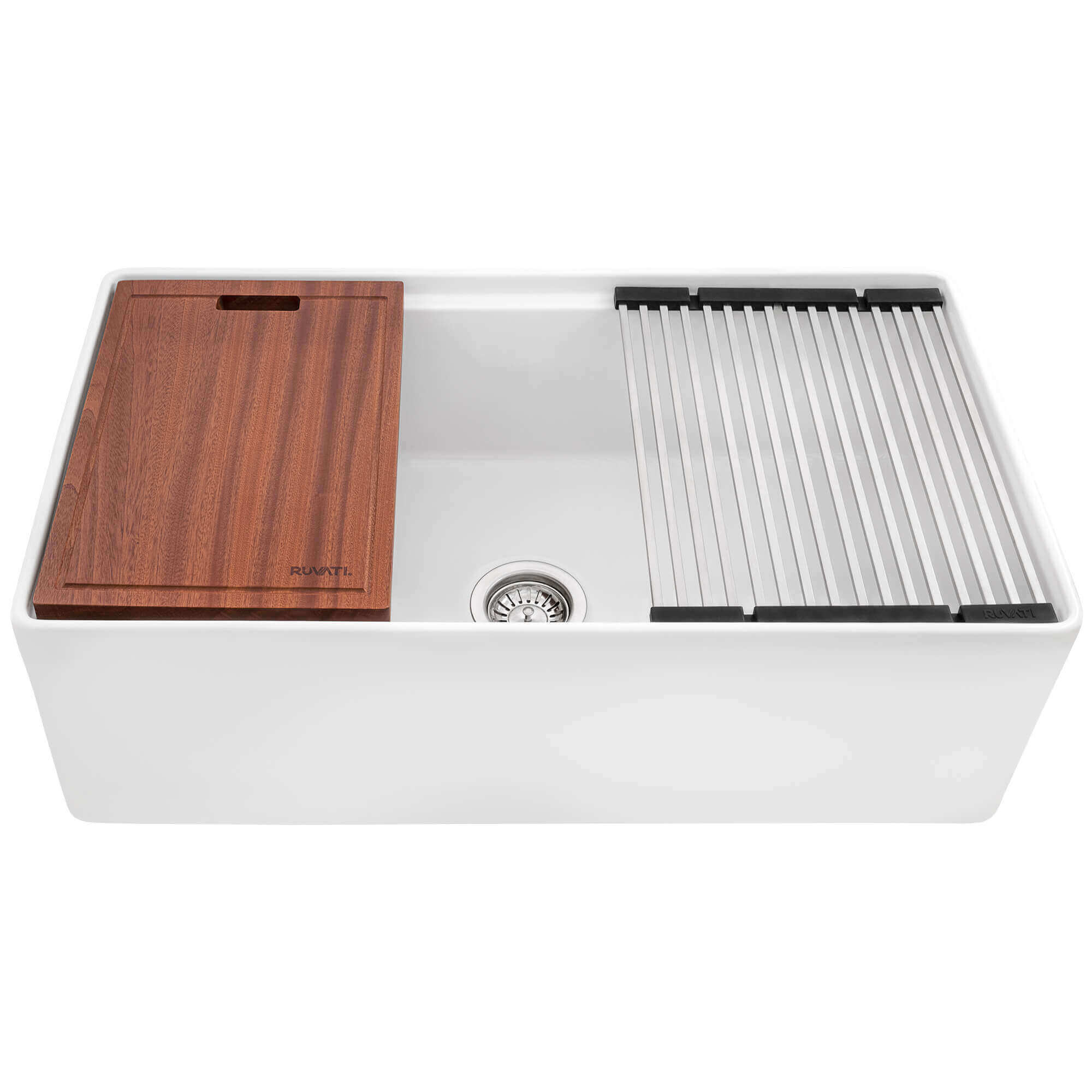 Alternative View of Ruvati Fiore 33" Fireclay Workstation Apron-front Farmhouse Sink, RVL2387WH