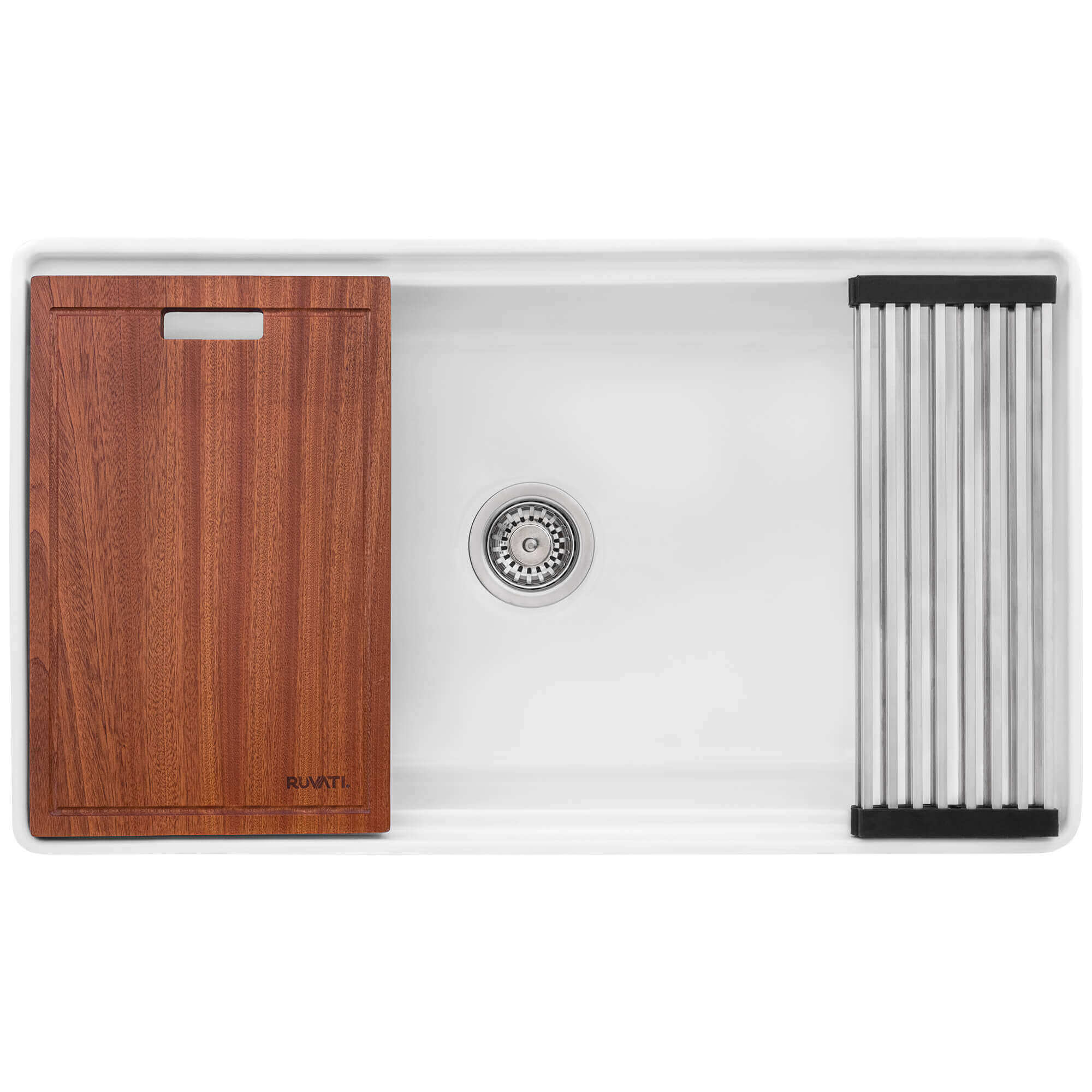 Alternative View of Ruvati Fiore 33" Fireclay Workstation Apron-front Farmhouse Sink, RVL2387WH