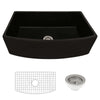 Ruvati Fiamma 33 inch Fireclay Black Farmhouse Kitchen Sink Bow Front Curved Apron Single Bowl, Glossy Black, RVL2398BK