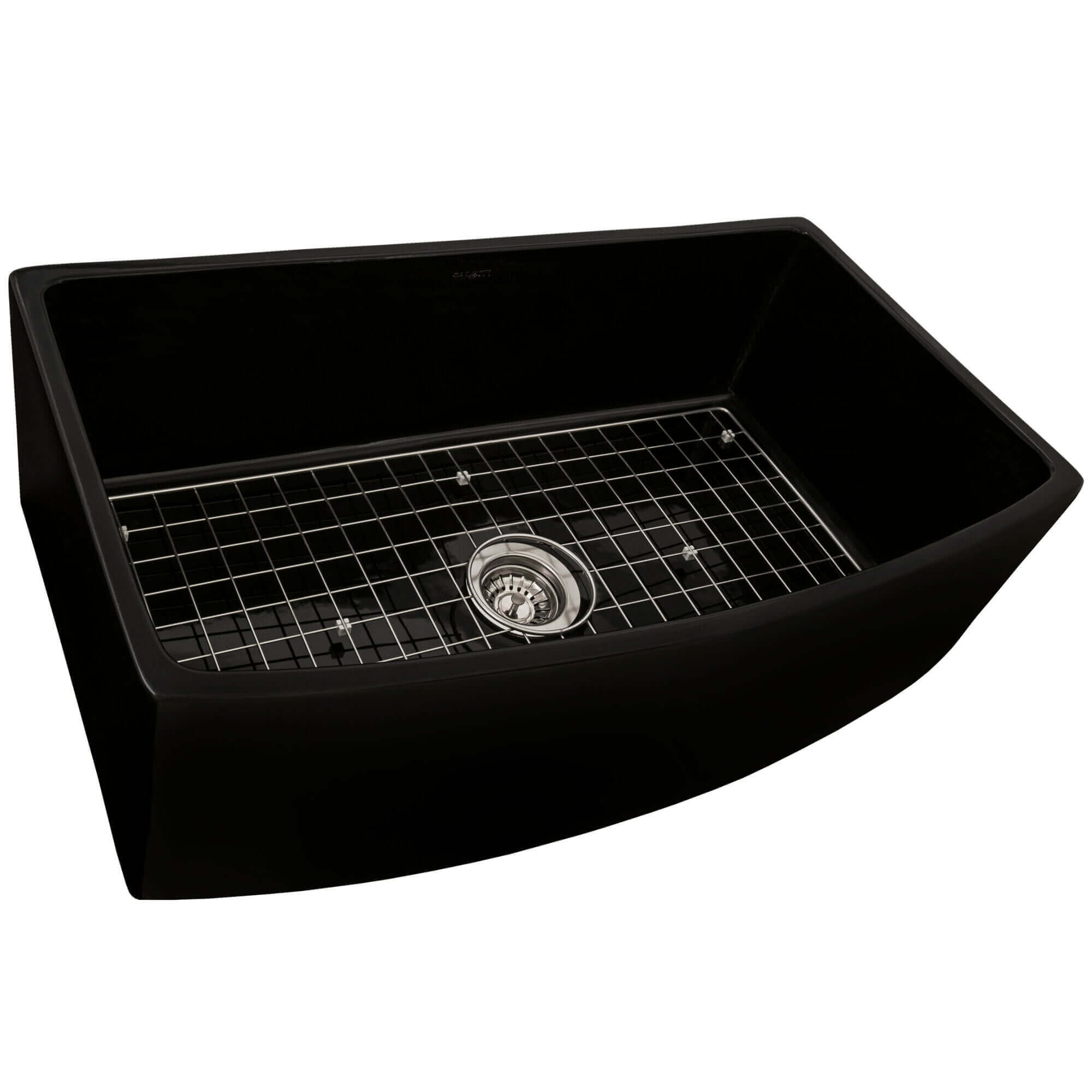 Alternative View of Ruvati Fiamma 33 inch Fireclay Black Farmhouse Kitchen Sink Bow Front Curved Apron Single Bowl, Glossy Black, RVL2398BK