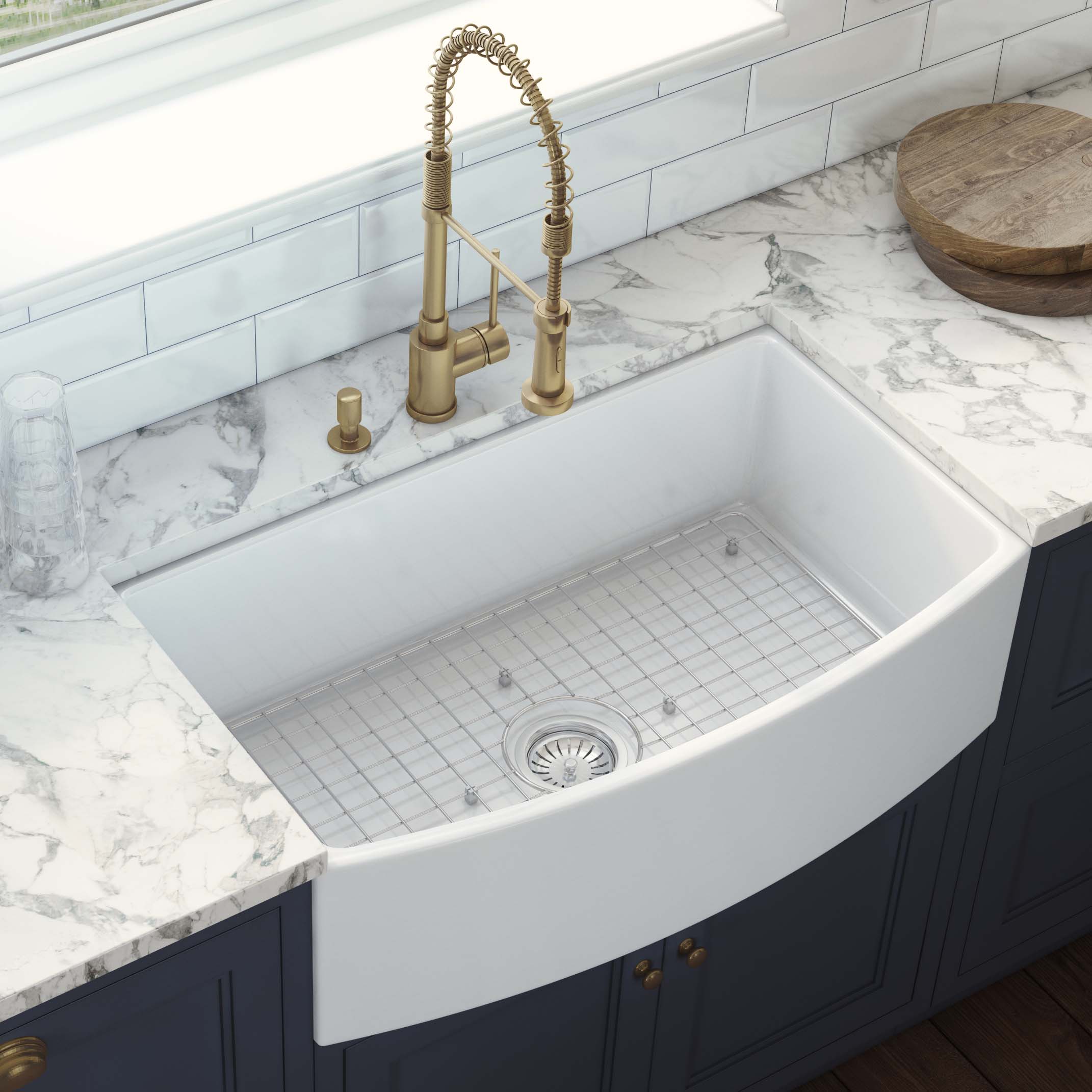Alternative View of Ruvati Fiamma 33" Fireclay Farmhouse Sink, White, RVL2398WH