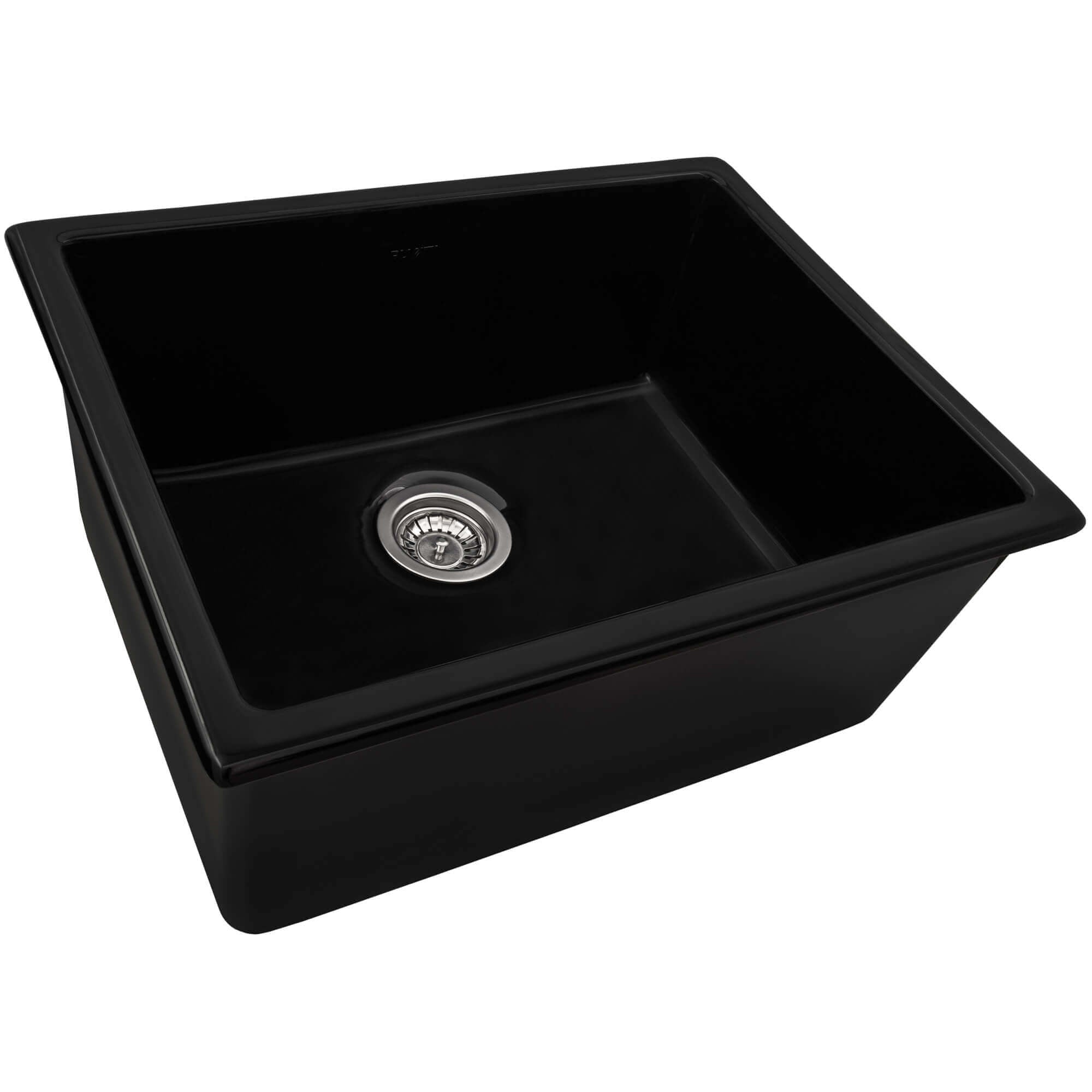 Alternative View of Ruvati Fiamma 24-inch Fireclay Undermount / Drop-in Topmount Kitchen Sink Single Bowl, Glossy Black, RVL2420BK