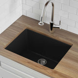 Main Image of Ruvati Fiamma 24-inch Fireclay Undermount / Drop-in Topmount Kitchen Sink Single Bowl, Glossy Black, RVL2420BK