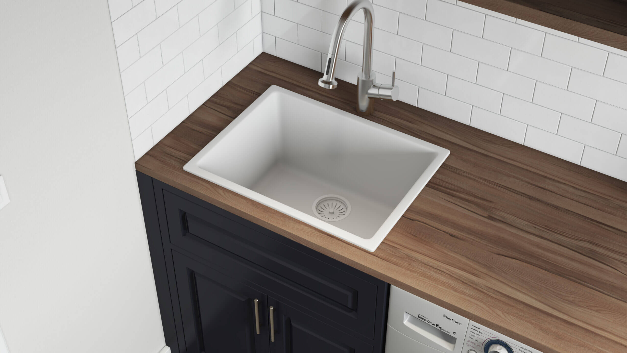 Alternative View of Ruvati Fiamma 24" Undermount Fireclay Kitchen Sink, White, RVL2420WH