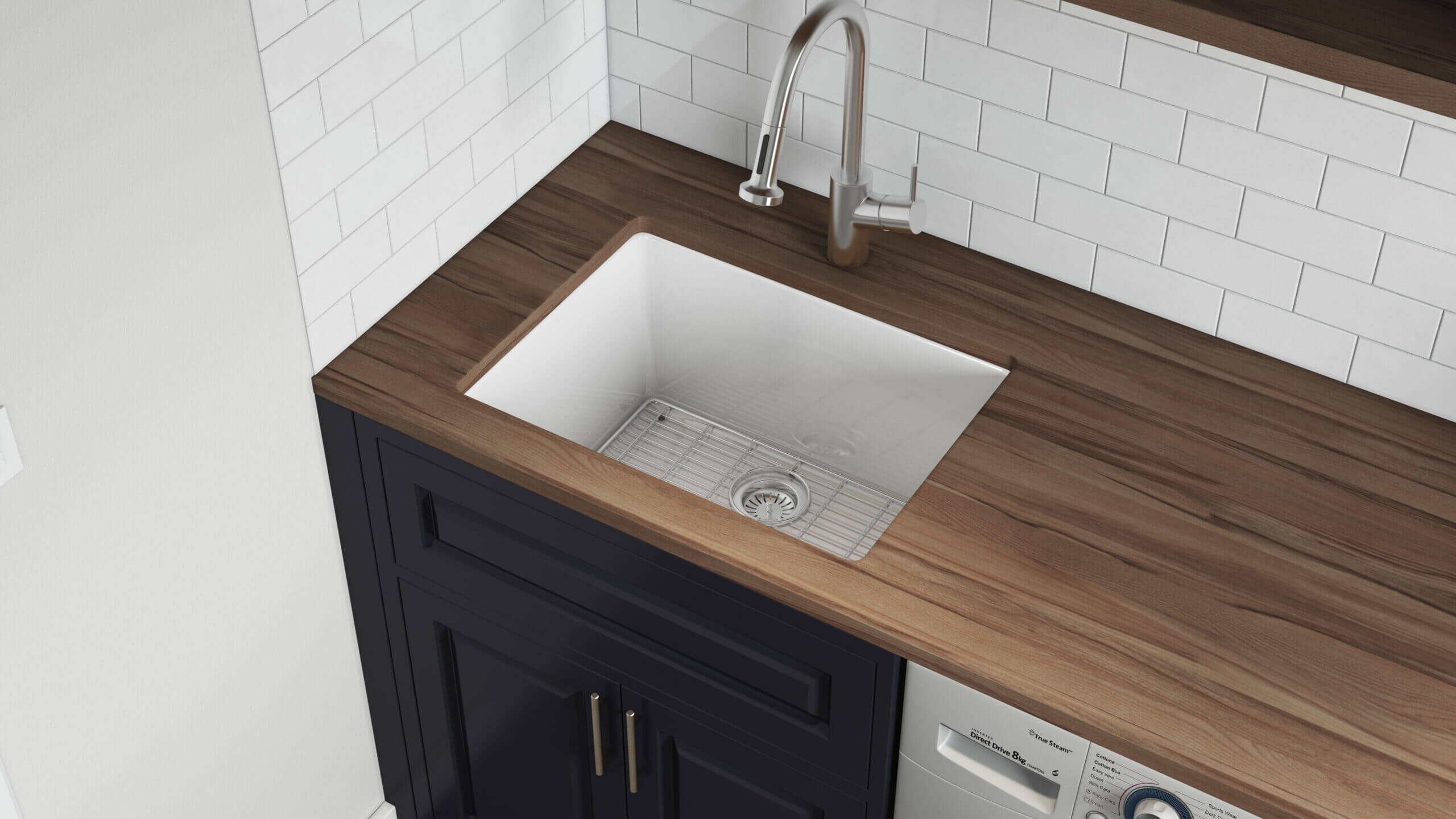 Alternative View of Ruvati Fiamma 24" Undermount Fireclay Kitchen Sink, White, RVL2420WH