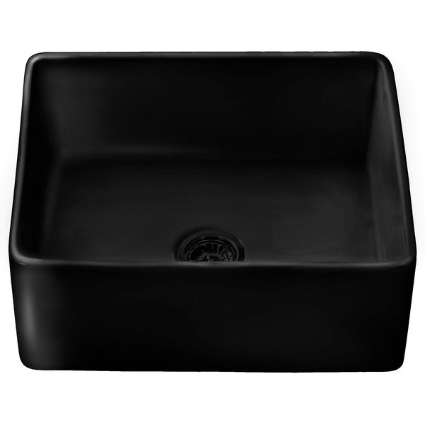 Ruvati Fiamma 23-inch Fireclay Farmhouse Kitchen Laundry Utility Sink Single Bowl, Glossy Black- RVL2468BK
