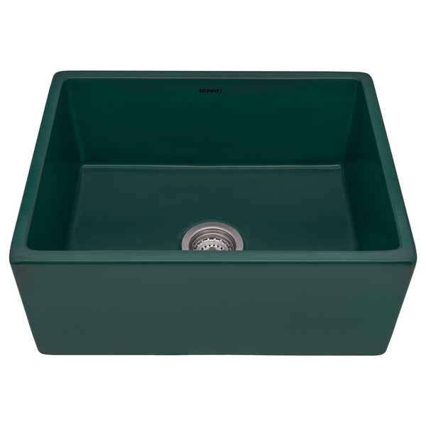 Main Image of Ruvati Fiamma 23-inch Fireclay Farmhouse Kitchen Laundry Utility Sink Single Bowl, Emerald Green, RVL2468EG