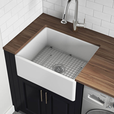 Main Image of Ruvati 23-inch Fireclay Farmhouse Kitchen Laundry Utility Sink Single Bowl - White, RVL2468WH