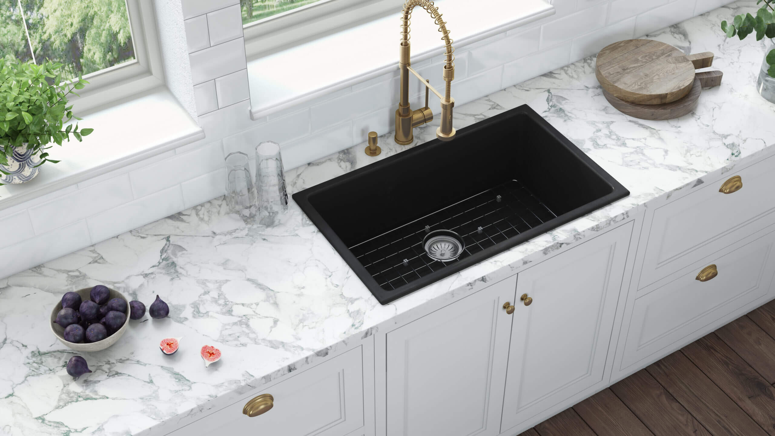 Alternative View of Ruvati Fiamma 27-inch Fireclay Undermount / Drop-in Topmount Kitchen Sink Single Bowl, Black, RVL2707BK