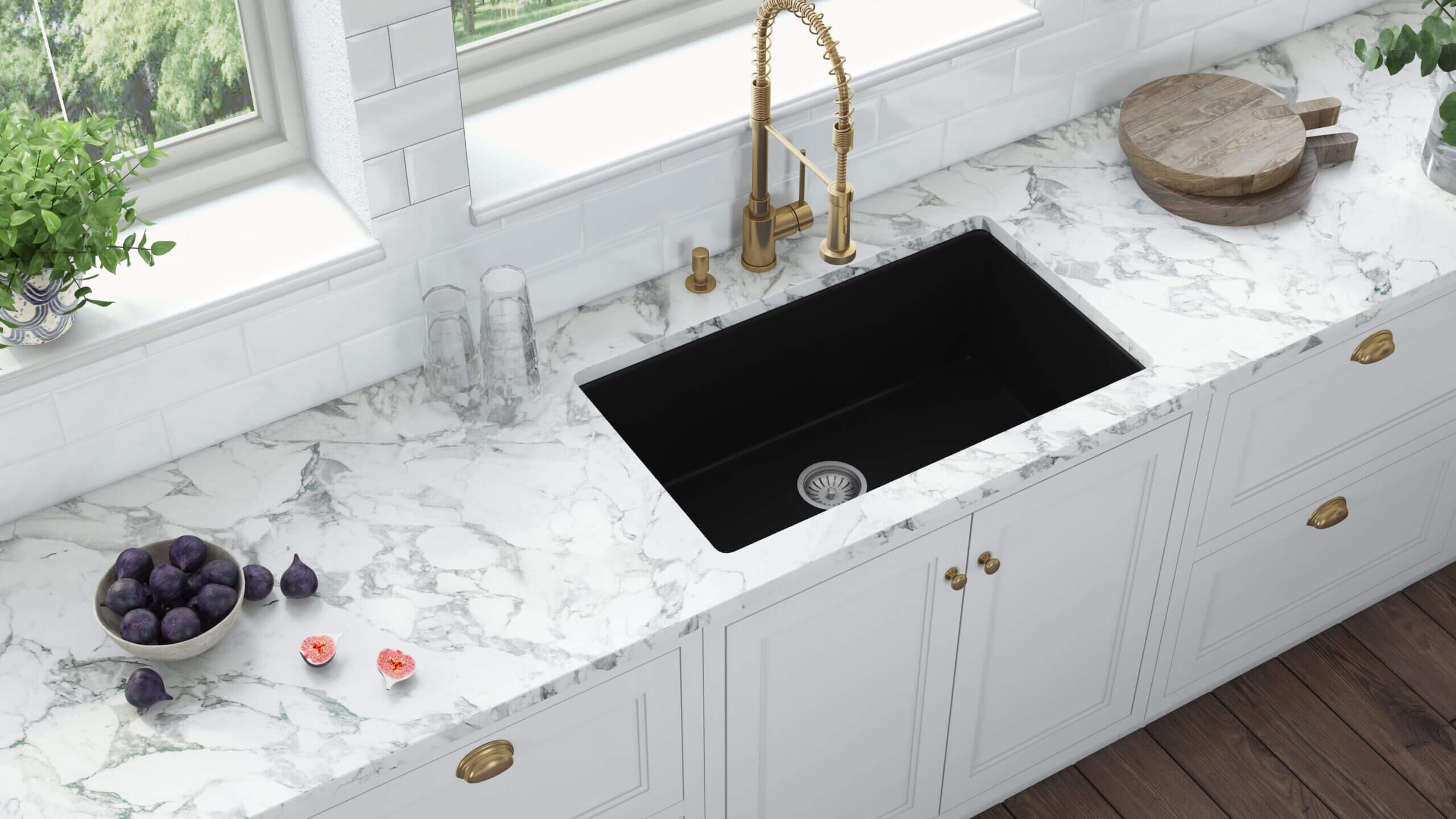 Alternative View of Ruvati Fiamma 27-inch Fireclay Undermount / Drop-in Topmount Kitchen Sink Single Bowl, Black, RVL2707BK
