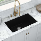 Ruvati Fiamma 27-inch Fireclay Undermount / Drop-in Topmount Kitchen Sink Single Bowl, Black, RVL2707BK