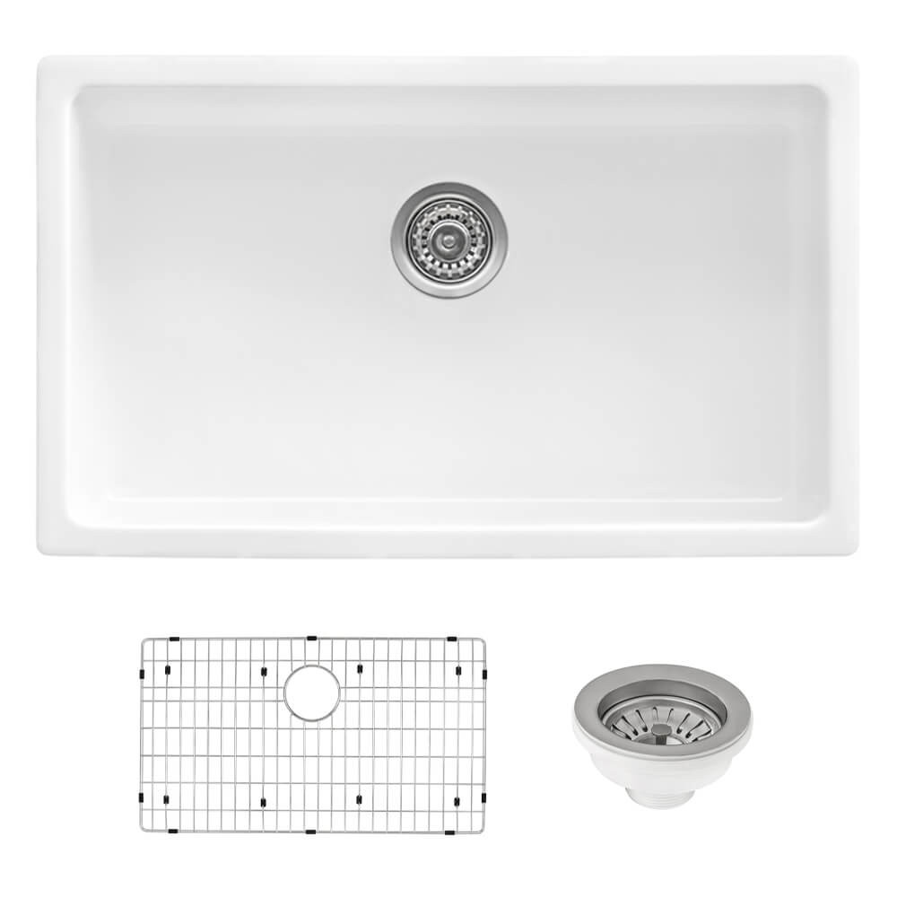 Alternative View of Ruvati Fiamma 30" Undermount Fireclay Kitchen Sink, White, RVL3030WH
