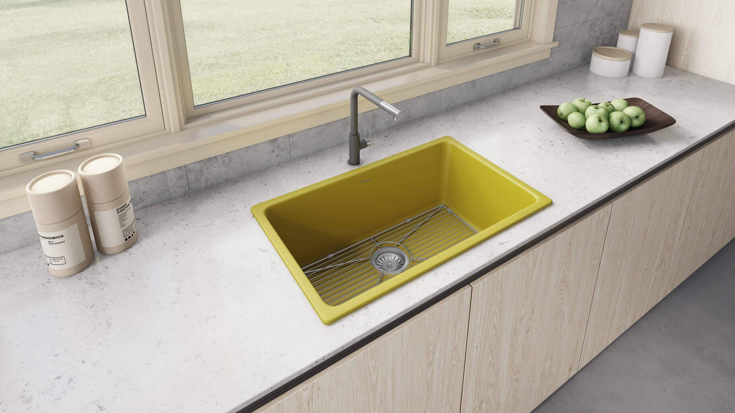 Alternative View of Ruvati Fiamma 30-inch Fireclay Undermount / Drop-in Topmount Kitchen Sink Single Bowl, Yellow, Tuscan Yellow, RVL3030YL