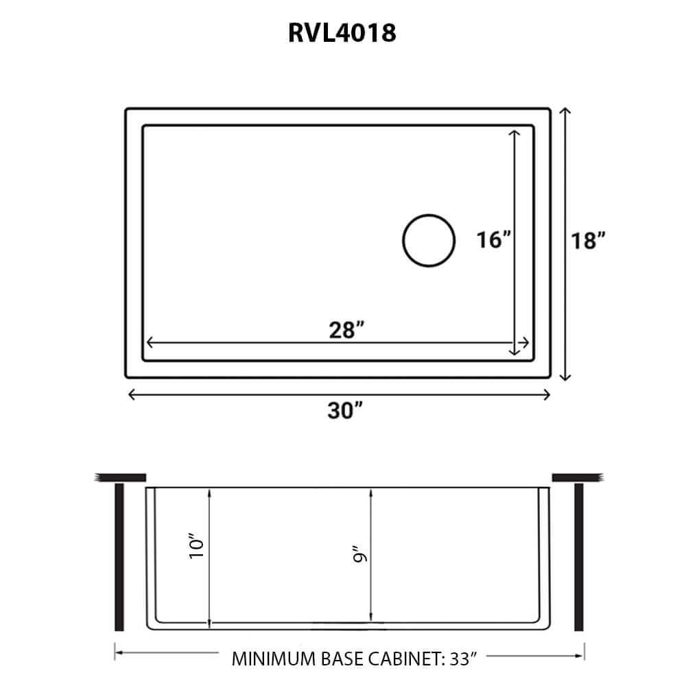 Dimensions Image for Ruvati Fiamma 30" Fireclay Offset Drain Farmhouse Sink, Black and White, RVL4018RBW