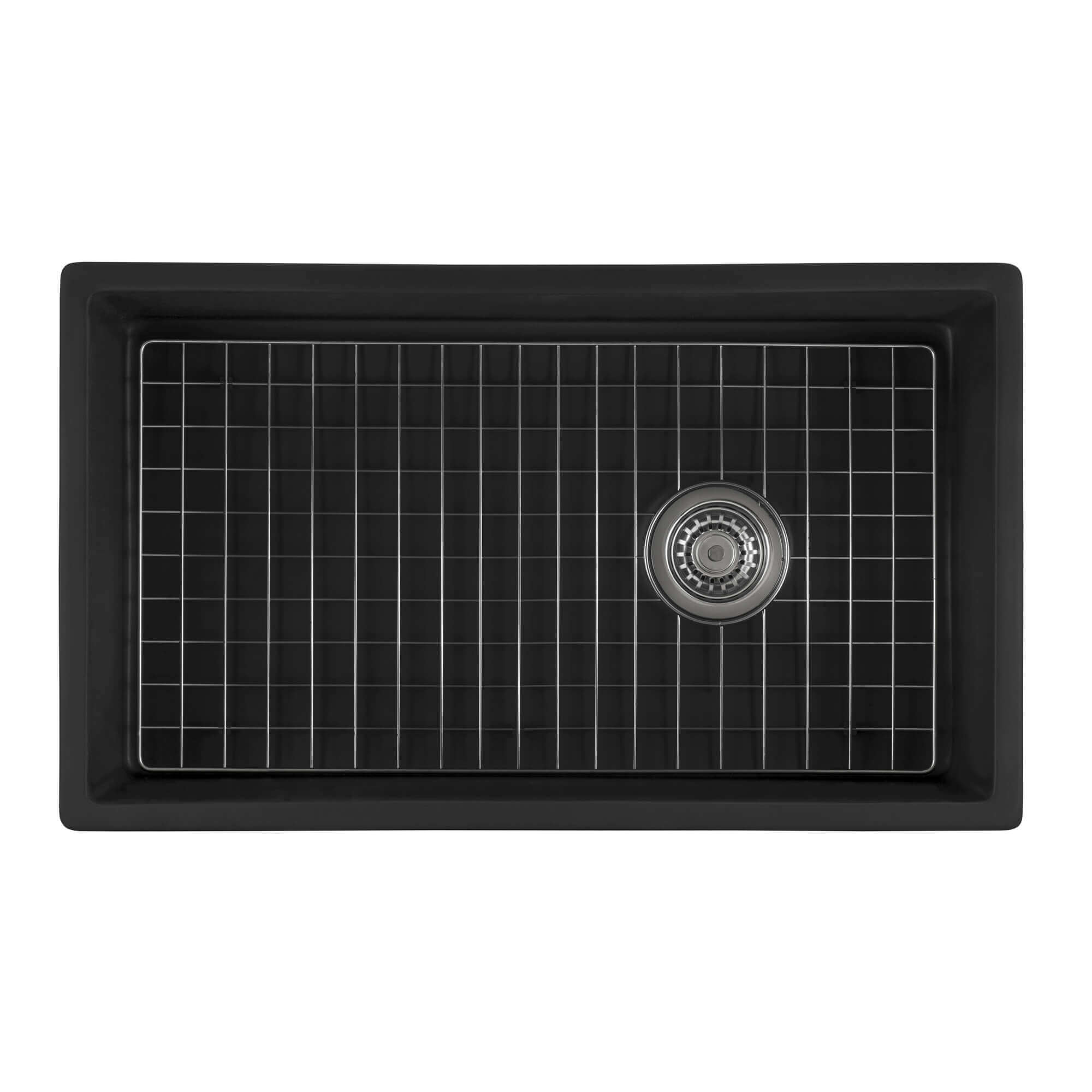 Alternative View of Ruvati Fiamma 30" Fireclay Offset Drain Farmhouse Sink, Matte Black, RVL4018MBK