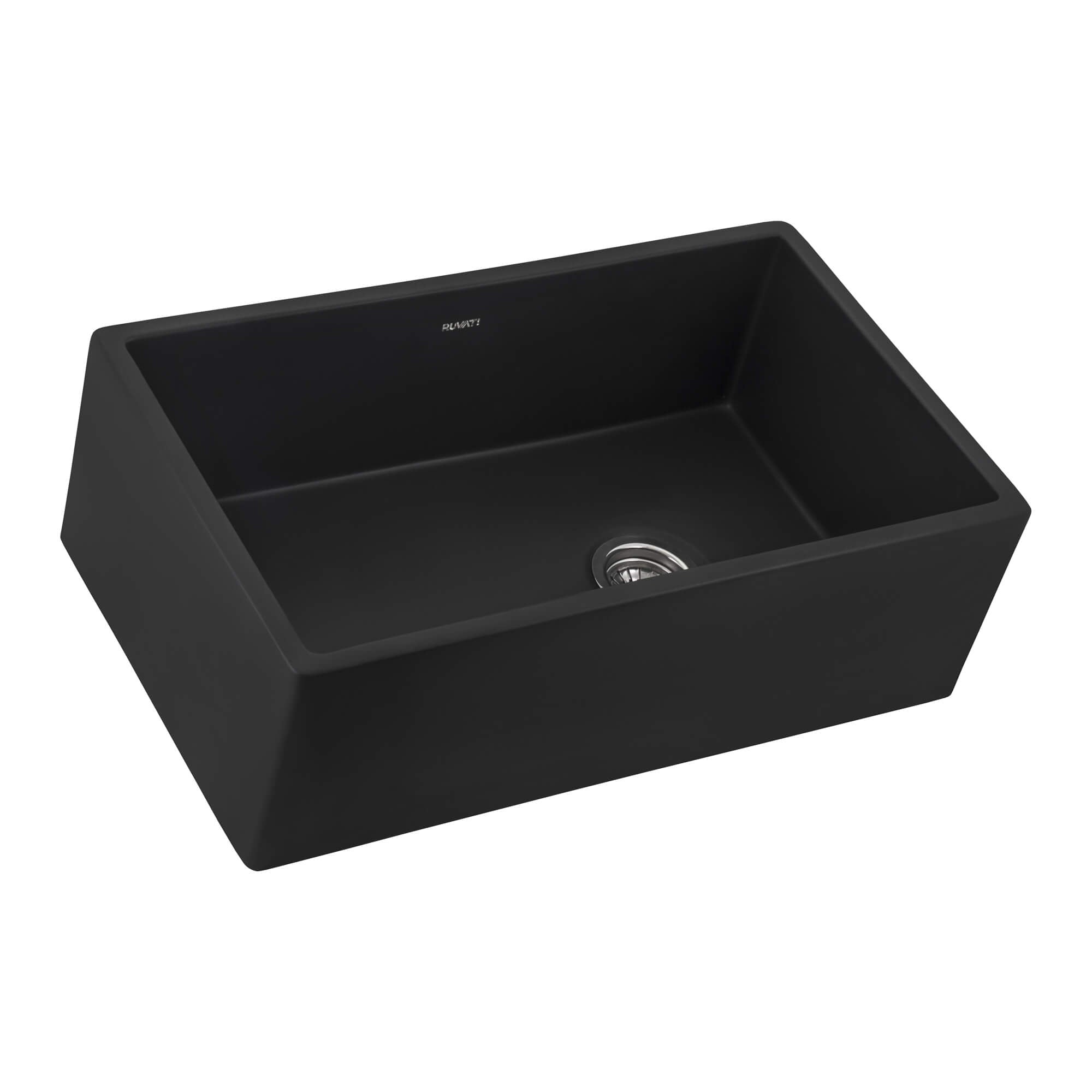 Alternative View of Ruvati Fiamma 30" Fireclay Offset Drain Farmhouse Sink, Matte Black, RVL4018MBK
