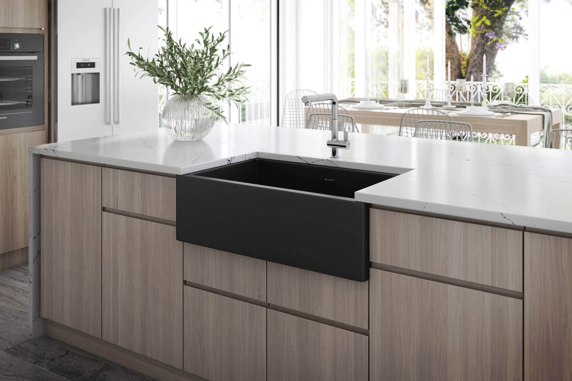 Alternative View of Ruvati Fiamma 30" Fireclay Offset Drain Farmhouse Sink, Matte Black, RVL4018MBK
