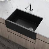 Main Image of Ruvati Fiamma 30" Fireclay Offset Drain Farmhouse Sink, Matte Black, RVL4018MBK