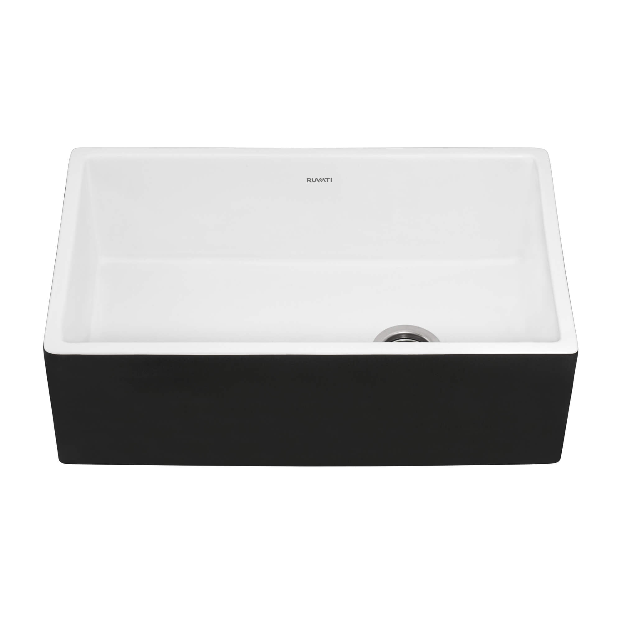 Alternative View of Ruvati Fiamma 30" Fireclay Offset Drain Farmhouse Sink, Black and White, RVL4018RBW