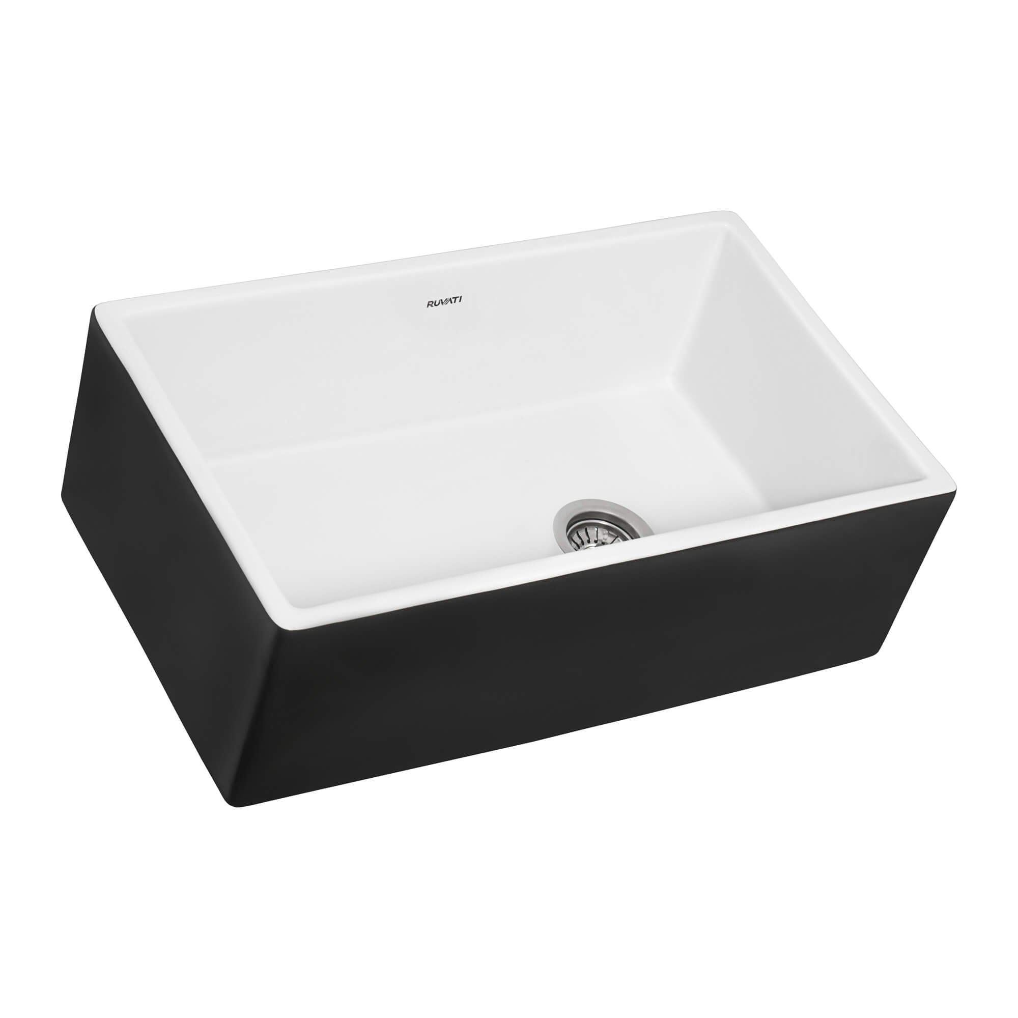 Alternative View of Ruvati Fiamma 30" Fireclay Offset Drain Farmhouse Sink, Black and White, RVL4018RBW
