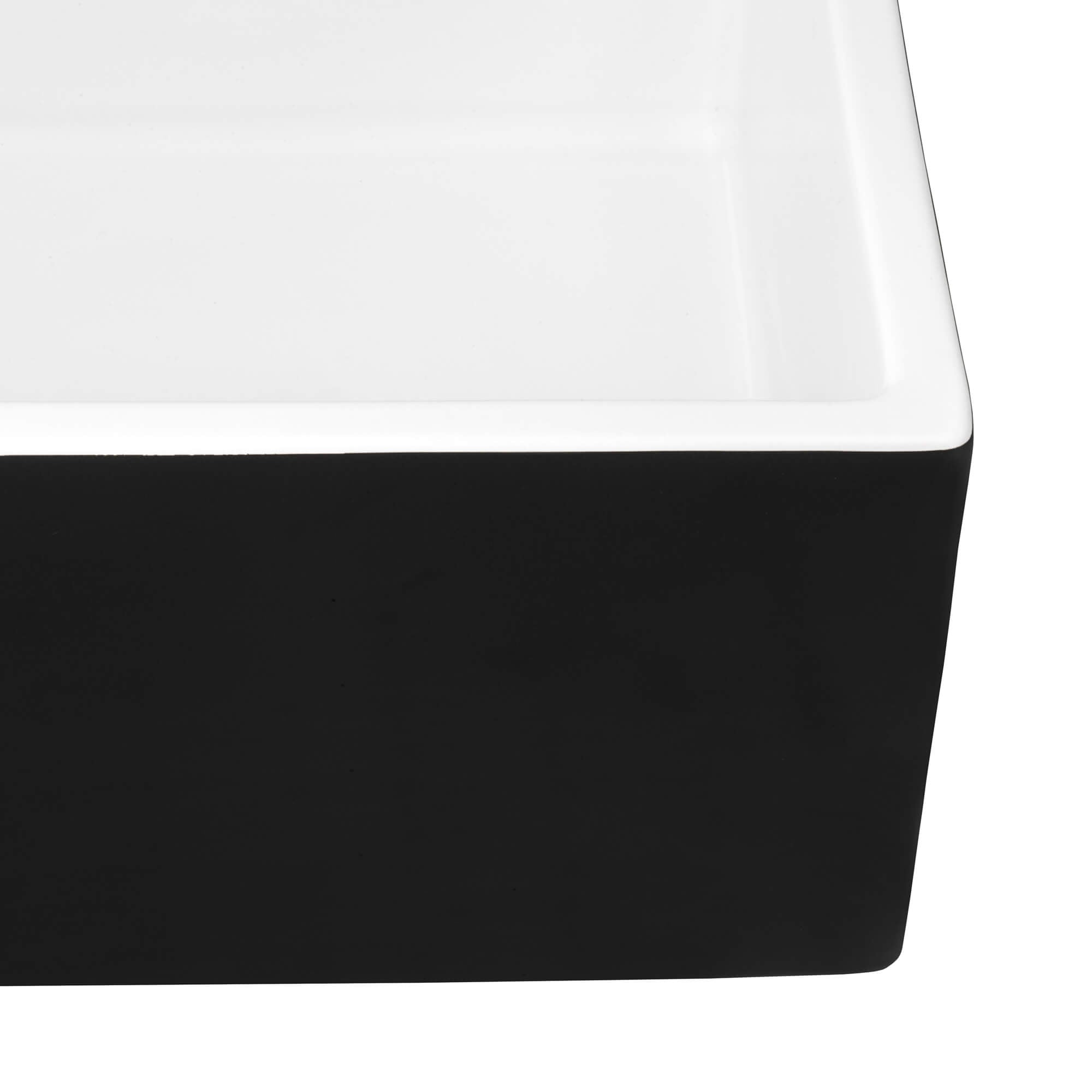 Alternative View of Ruvati Fiamma 30" Fireclay Offset Drain Farmhouse Sink, Black and White, RVL4018RBW