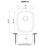 Dimensions for Ruvati Parmi 16" Undermount Rectangle Stainless Steel Bar/Prep Sink, 16 Gauge, RVM4110