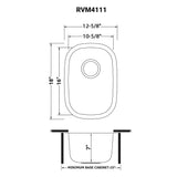 Dimensions for Ruvati Parmi 13" Undermount Rectangle Stainless Steel Bar/Prep Sink, 16 Gauge, RVM4111