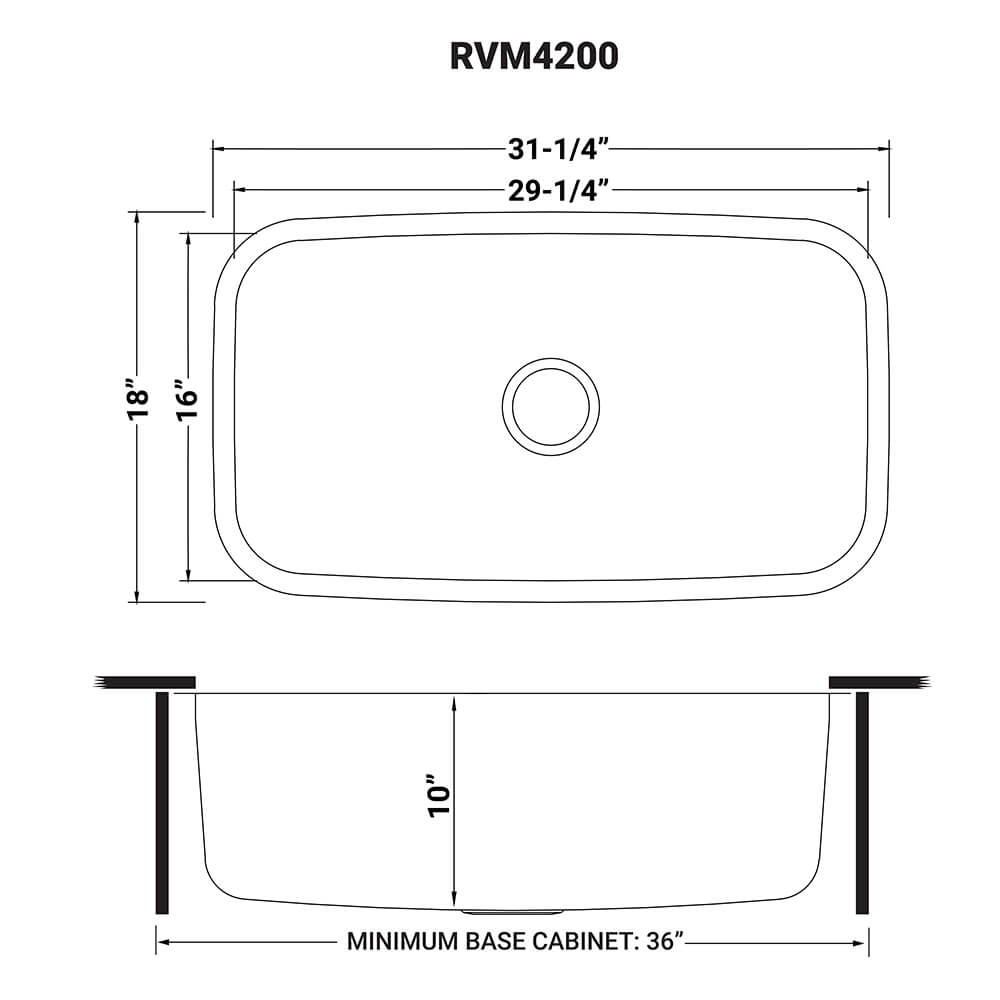 Alternative View of Ruvati Parmi 32" Undermount Stainless Steel Kitchen Sink, 16 Gauge, RVM4200