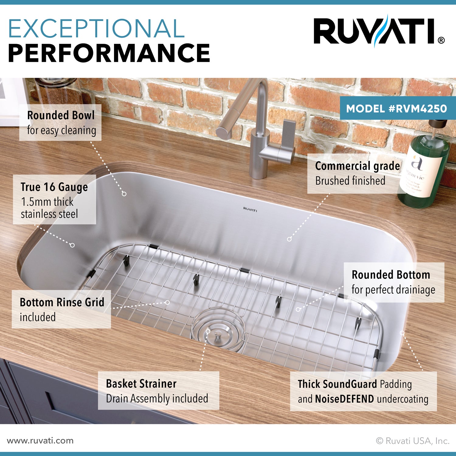 Alternative View of Ruvati Parmi 30" Undermount Stainless Steel Kitchen Sink, 16 Gauge, RVM4250