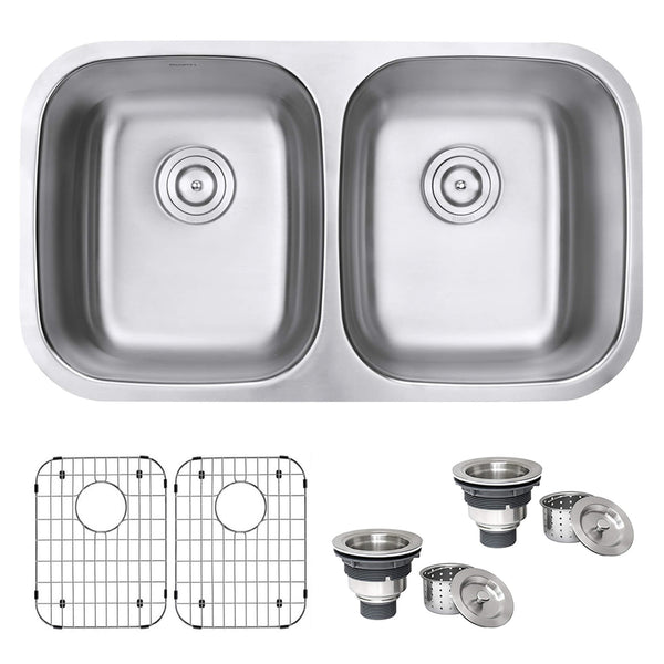 Main Image of Ruvati Parmi 32" Undermount Stainless Steel Kitchen Sink, 50/50 Double Bowl, 16 Gauge, RVM4300