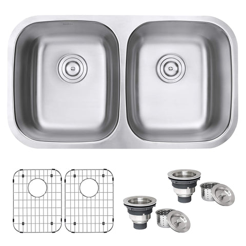 Main Image of Ruvati Parmi 32" Undermount Stainless Steel Kitchen Sink, 50/50 Double Bowl, 16 Gauge, RVM4300