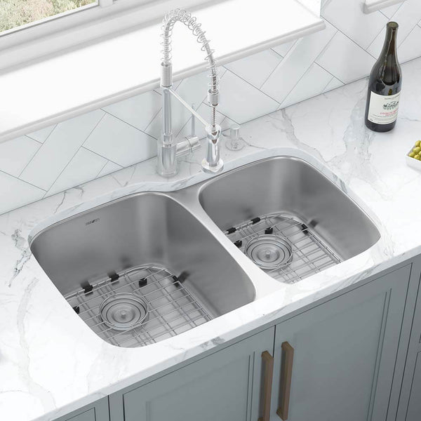 Main Image of Ruvati Parmi 32" Undermount Stainless Steel Kitchen Sink, 60/40 Double Bowl, 16 Gauge, RVM4310