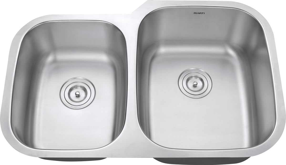 Alternative View of Ruvati Parmi 32" Undermount Stainless Steel Kitchen Sink, 40/60 Double Bowl, 16 Gauge, RVM4315