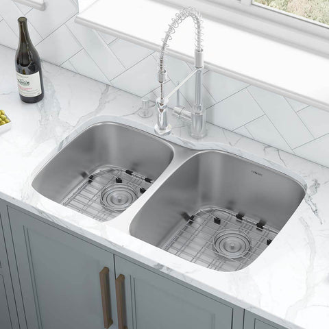 Main Image of Ruvati Parmi 32" Undermount Stainless Steel Kitchen Sink, 40/60 Double Bowl, 16 Gauge, RVM4315