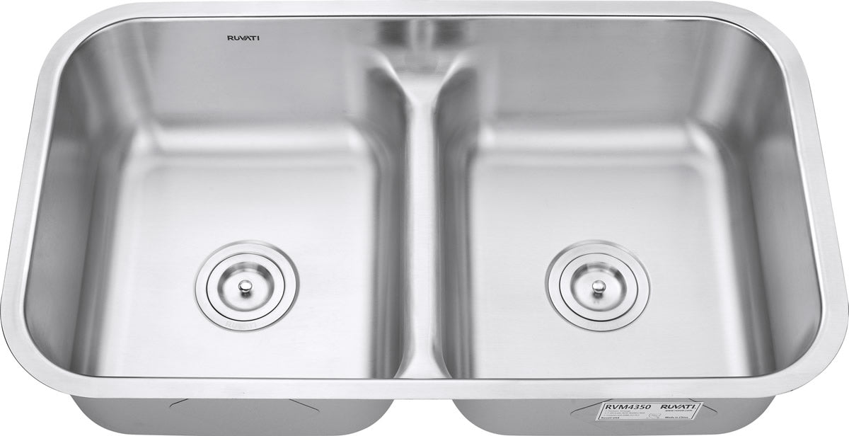 Alternative View of Ruvati Parmi 32" Undermount Stainless Steel Kitchen Sink, 50/50 Low Divide Double Bowl, 16 Gauge, RVM4350