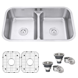 Alternate Image for Ruvati Parmi 32" Undermount Stainless Steel Kitchen Sink, 50/50 Low Divide Double Bowl, 16 Gauge, RVM4350