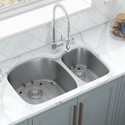 Main Image of Ruvati Parmi 32" Undermount Stainless Steel Kitchen Sink, 60/40 Double Bowl, 16 Gauge, RVM4400