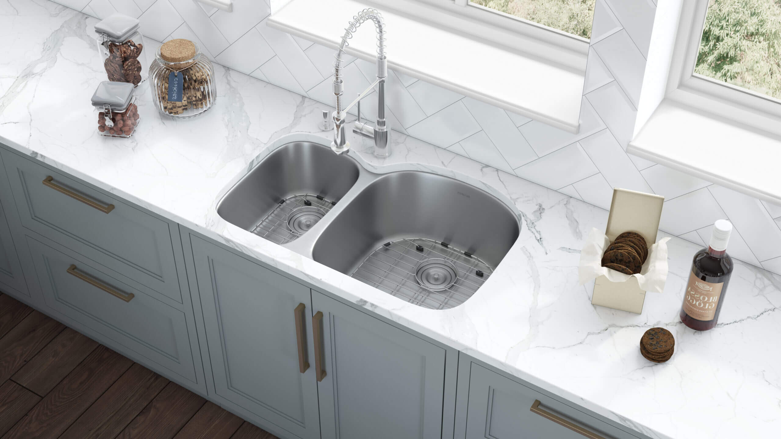Alternative View of Ruvati Parmi 32" Undermount Stainless Steel Kitchen Sink, 40/60 Double Bowl, 16 Gauge, RVM4405