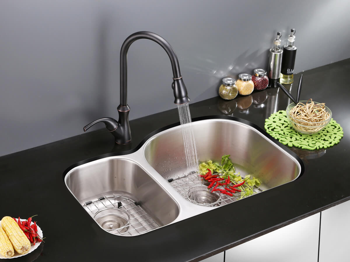 Alternative View of Ruvati Parmi 32" Undermount Stainless Steel Kitchen Sink, 40/60 Double Bowl, 16 Gauge, RVM4405