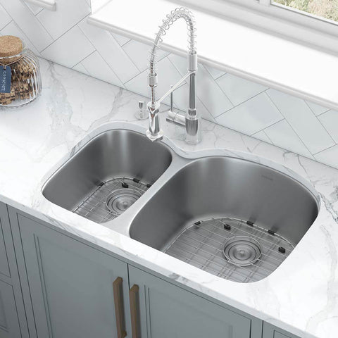 Main Image of Ruvati Parmi 32" Undermount Stainless Steel Kitchen Sink, 40/60 Double Bowl, 16 Gauge, RVM4405