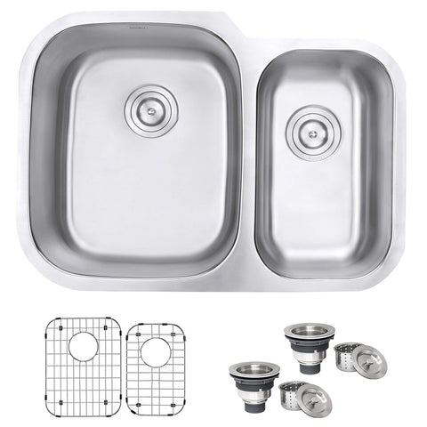 Main Image of Ruvati Parmi 29" Undermount Stainless Steel Kitchen Sink, 60/40 Double Bowl, 16 Gauge, RVM4500