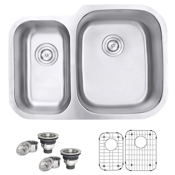 Main Image of Ruvati Parmi 29" Undermount Stainless Steel Kitchen Sink, 40/60 Double Bowl, 16 Gauge, RVM4505