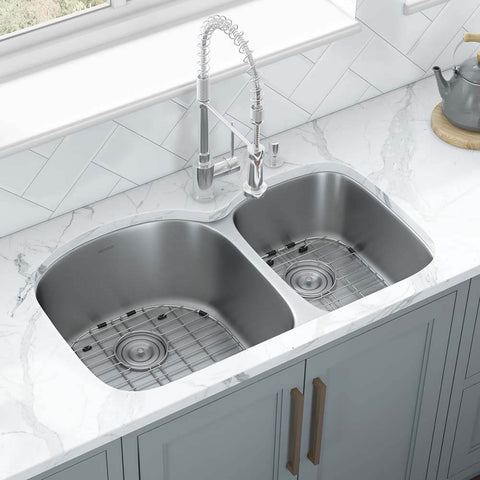 Main Image of Ruvati Parmi 34" Undermount Stainless Steel Kitchen Sink, 60/40 Double Bowl, 16 Gauge, RVM4600