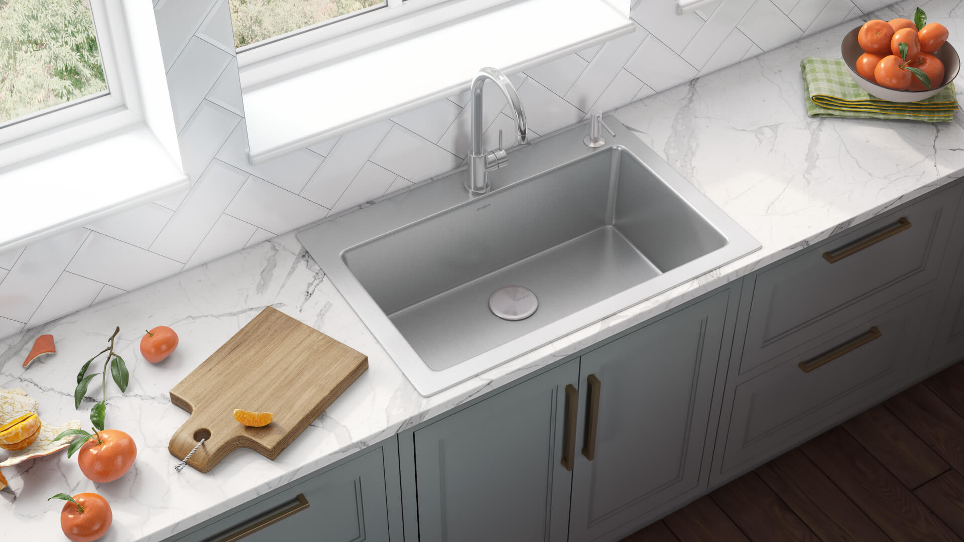 Alternative View of Ruvati Modena 33" Drop-in Topmount Stainless Steel Kitchen Sink, 16 Gauge, RVM5001