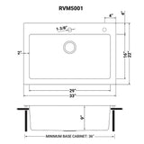 Dimensions for Ruvati Modena 33" Drop-in Topmount Stainless Steel Kitchen Sink, 16 Gauge, RVM5001