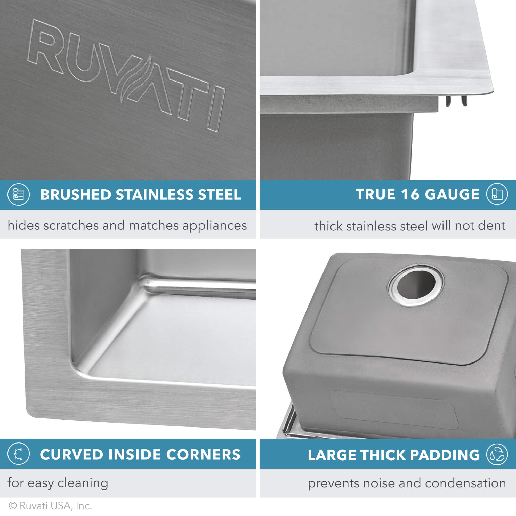 Alternative View of Ruvati Modena 25" Drop-in Topmount Stainless Steel Kitchen Sink, 16 Gauge, RVM5025