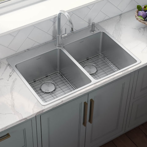 Main Image of Ruvati Modena 33" Drop-in Topmount Stainless Steel Kitchen Sink, 50/50 Double Bowl, 16 Gauge, RVM5150